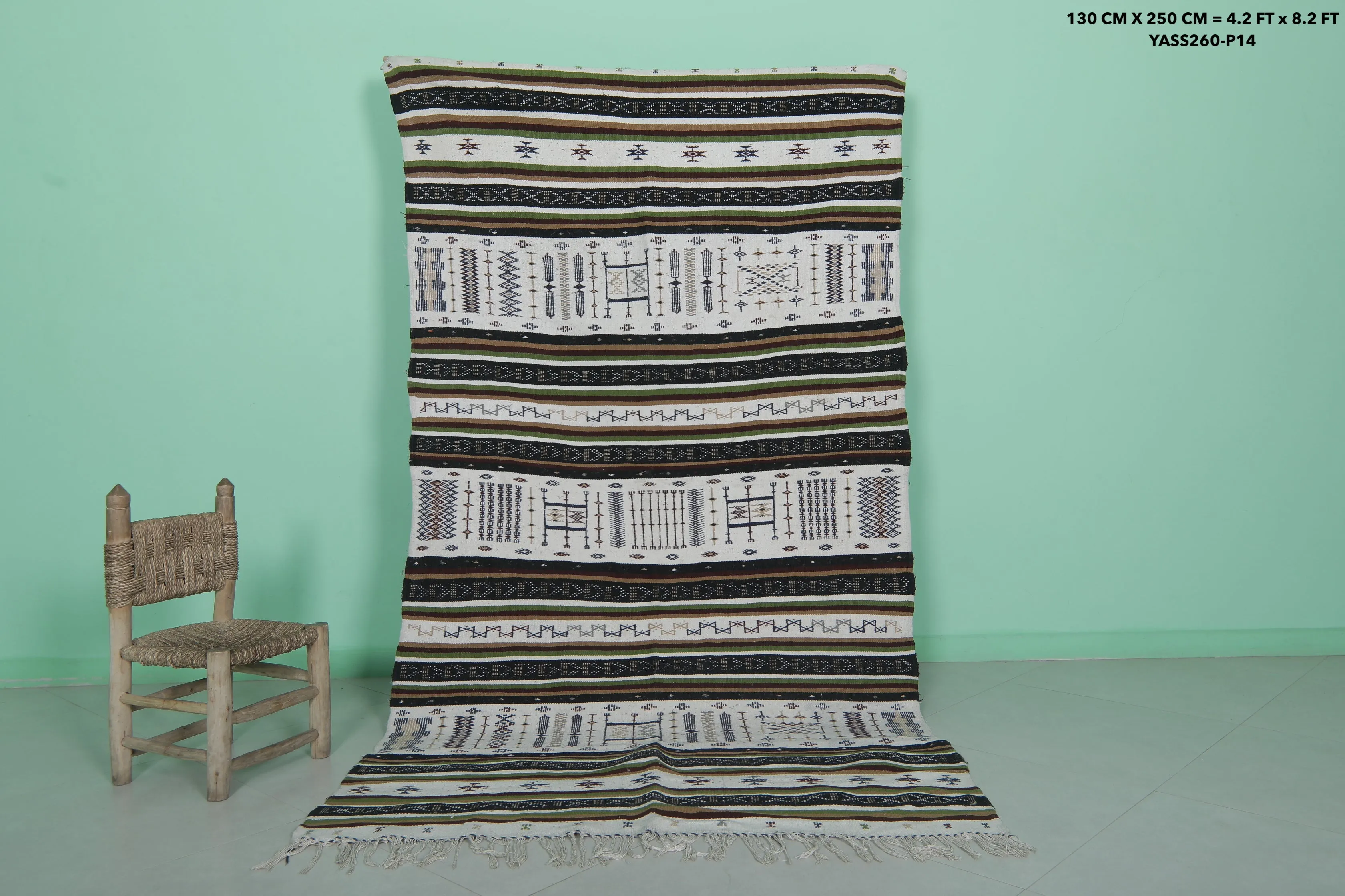 Vintage Moroccan Rug - 4.2 x 8.2 Feet Handmade Traditional Rug