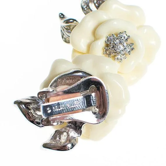 Vintage Nolan Miller Camelia Earrings With Diamante Crystals, Clip On