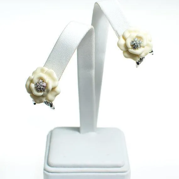 Vintage Nolan Miller Camelia Earrings With Diamante Crystals, Clip On