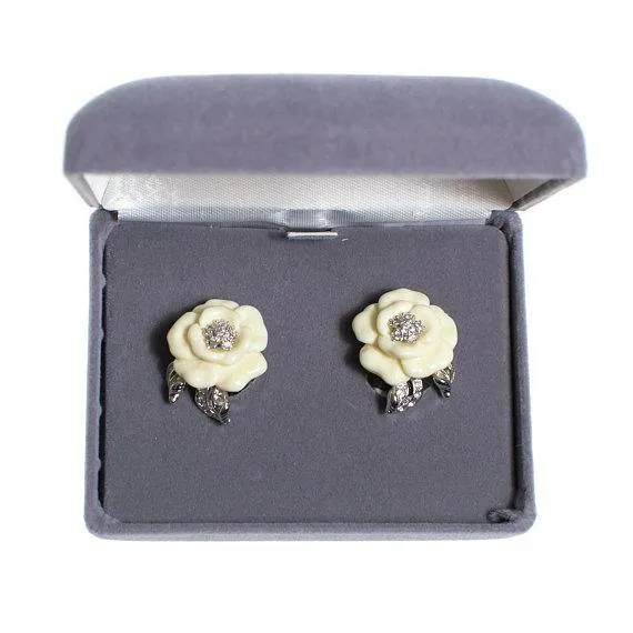Vintage Nolan Miller Camelia Earrings With Diamante Crystals, Clip On