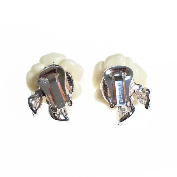 Vintage Nolan Miller Camelia Earrings With Diamante Crystals, Clip On