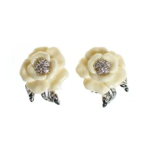 Vintage Nolan Miller Camelia Earrings With Diamante Crystals, Clip On