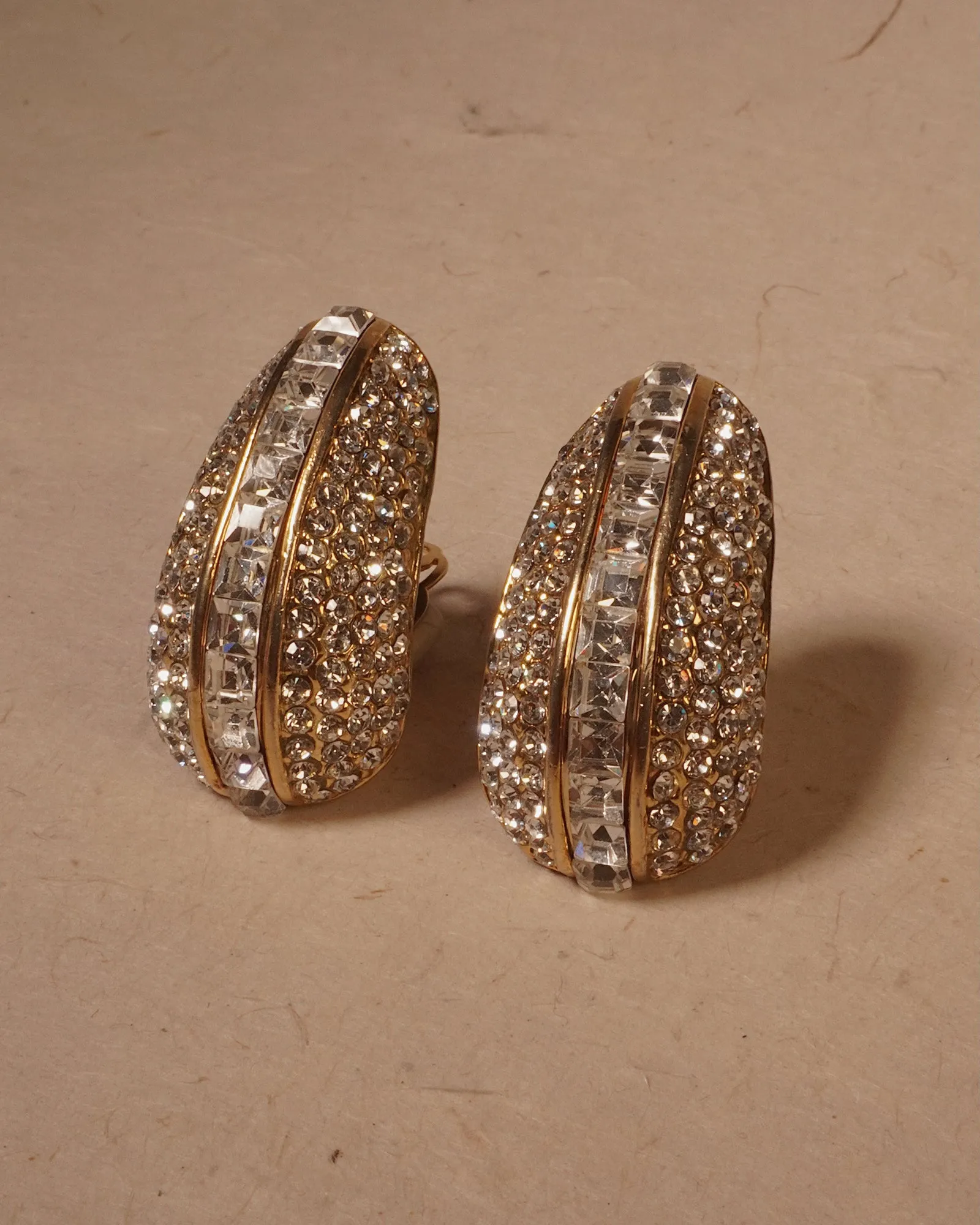 Vintage Oversized Pavé Half Hoop Clip Ons