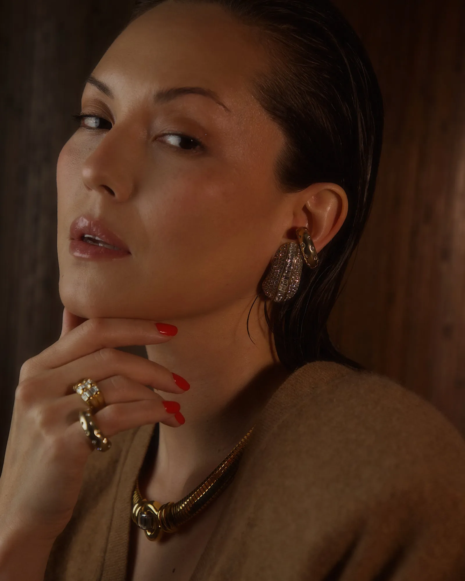 Vintage Oversized Pavé Half Hoop Clip Ons
