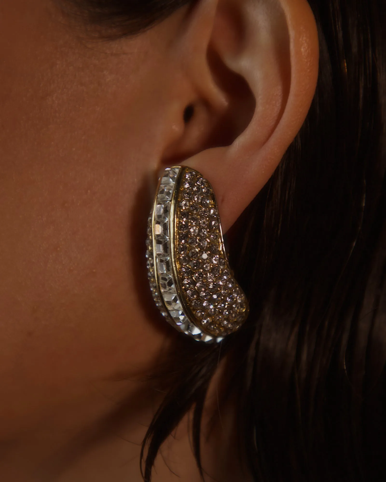 Vintage Oversized Pavé Half Hoop Clip Ons