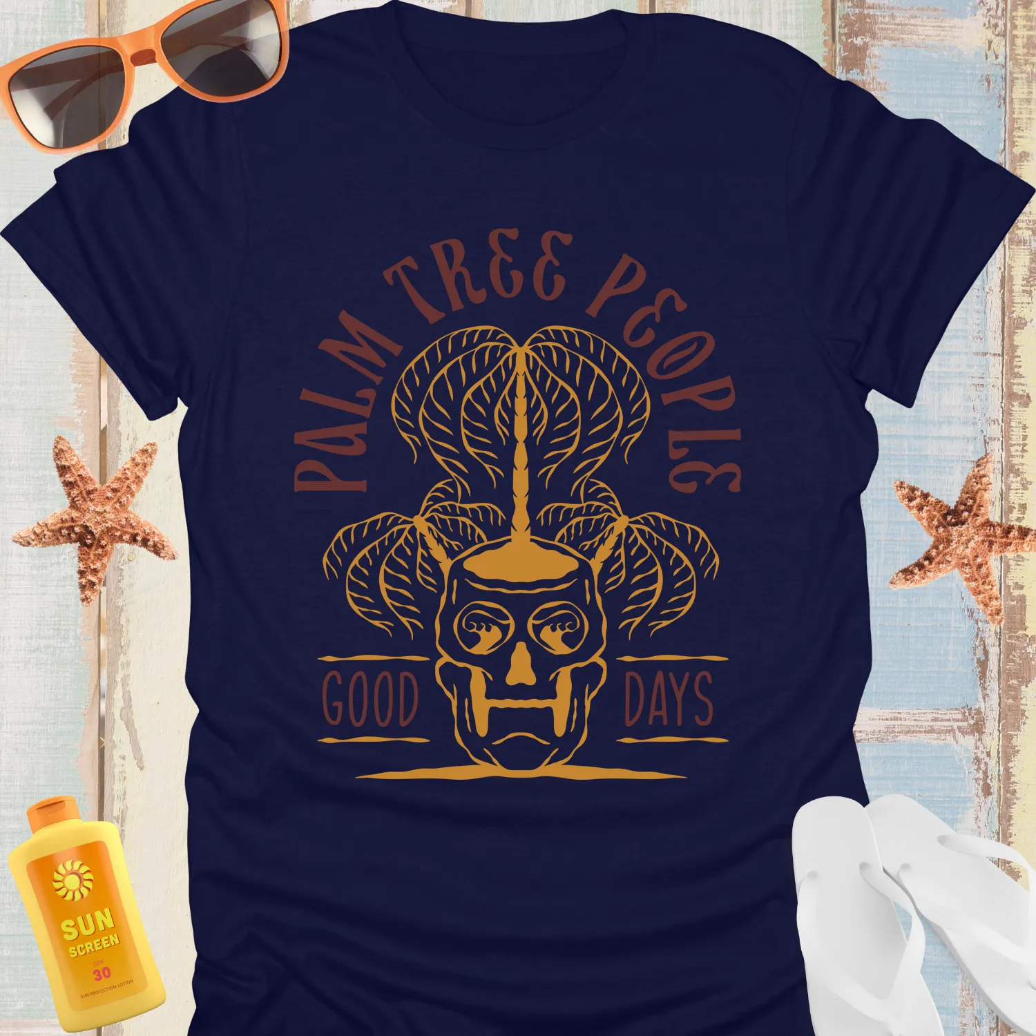 Vintage Palm Tree Skull T-Shirt For Retro Beach Lovers