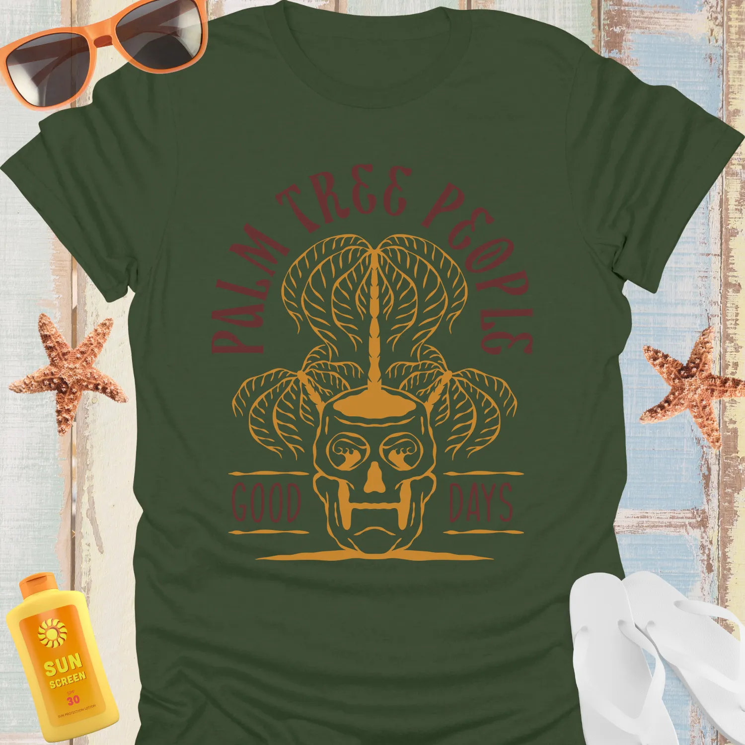 Vintage Palm Tree Skull T-Shirt For Retro Beach Lovers