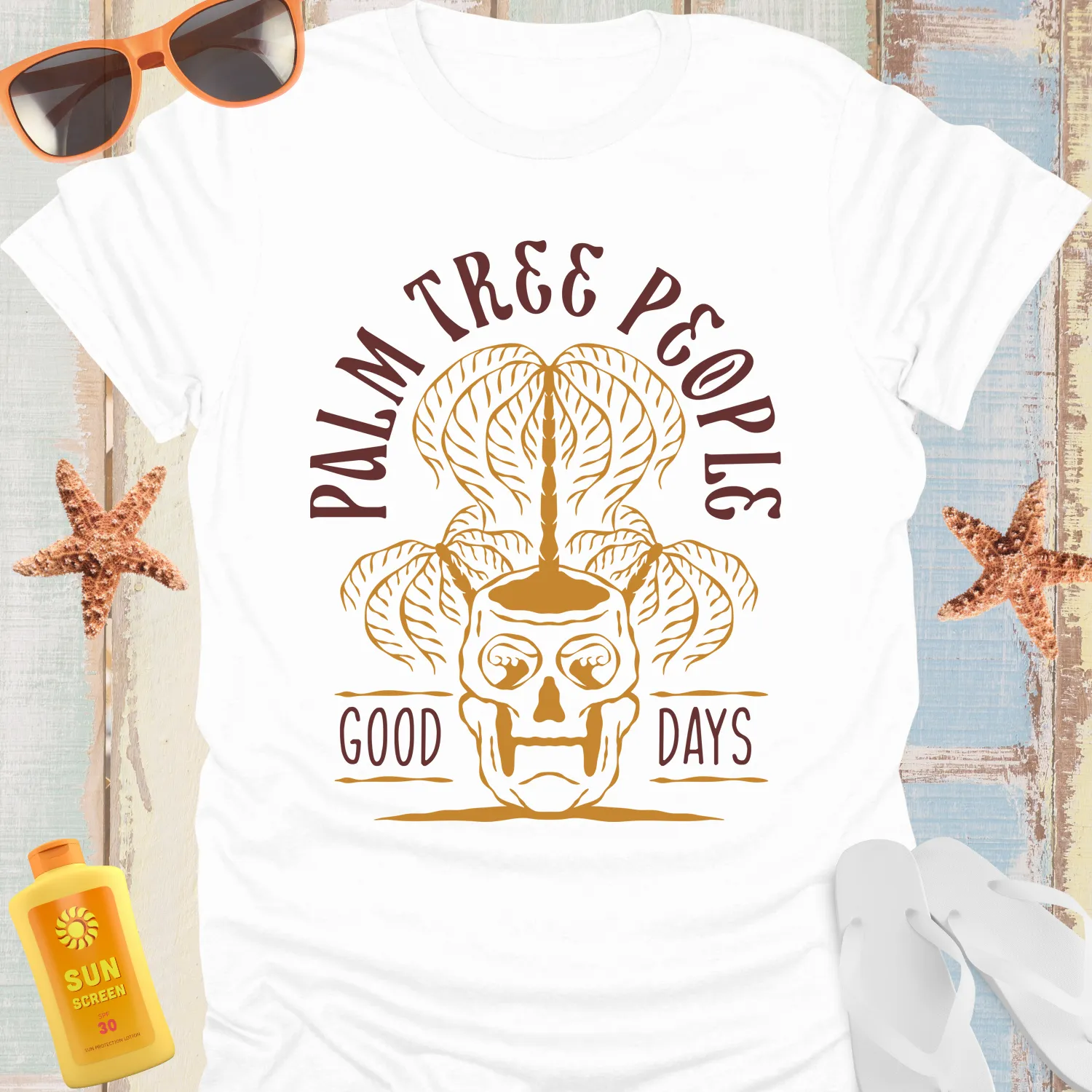 Vintage Palm Tree Skull T-Shirt For Retro Beach Lovers