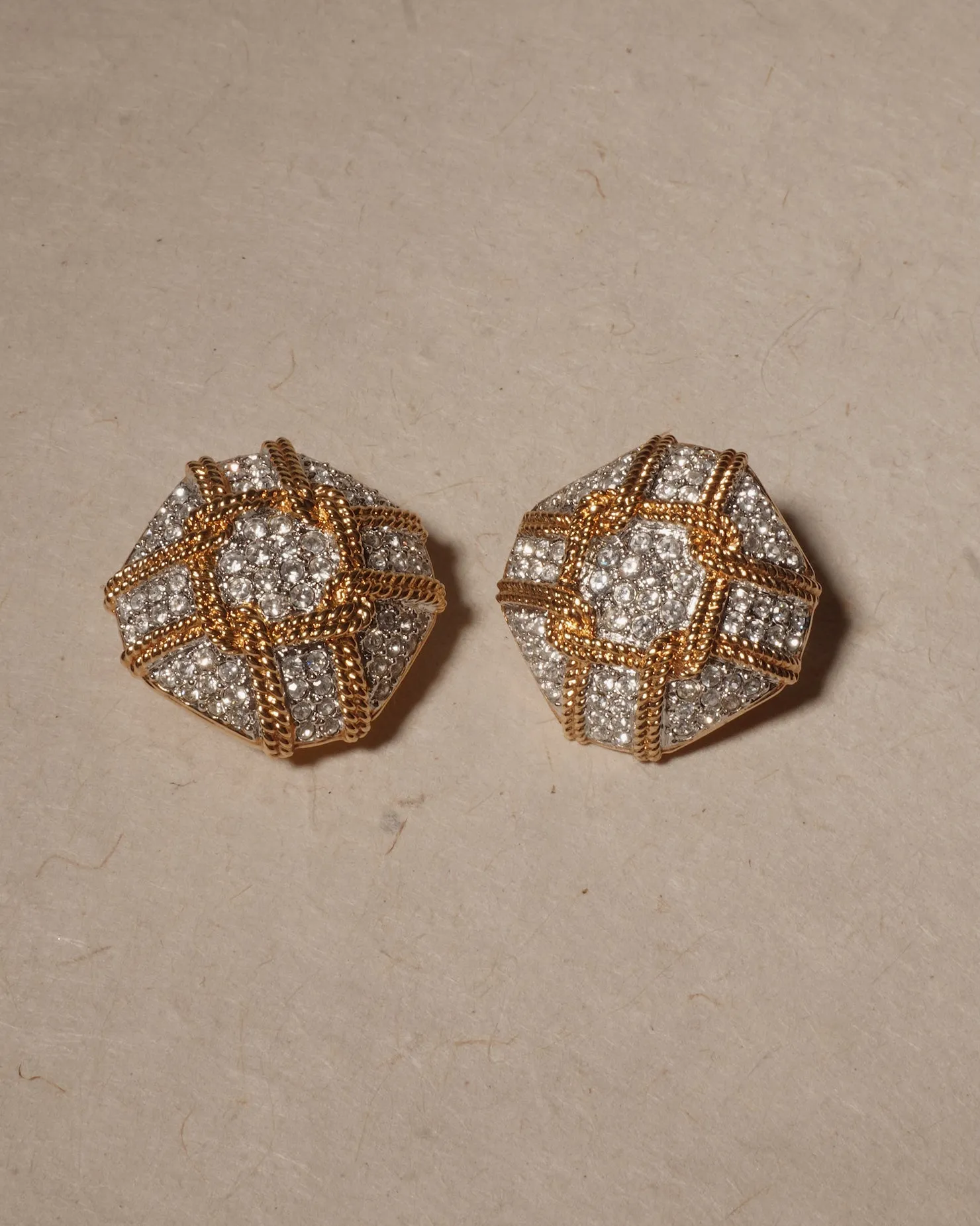 Vintage Pavé Rhinestone Button Clip Ons