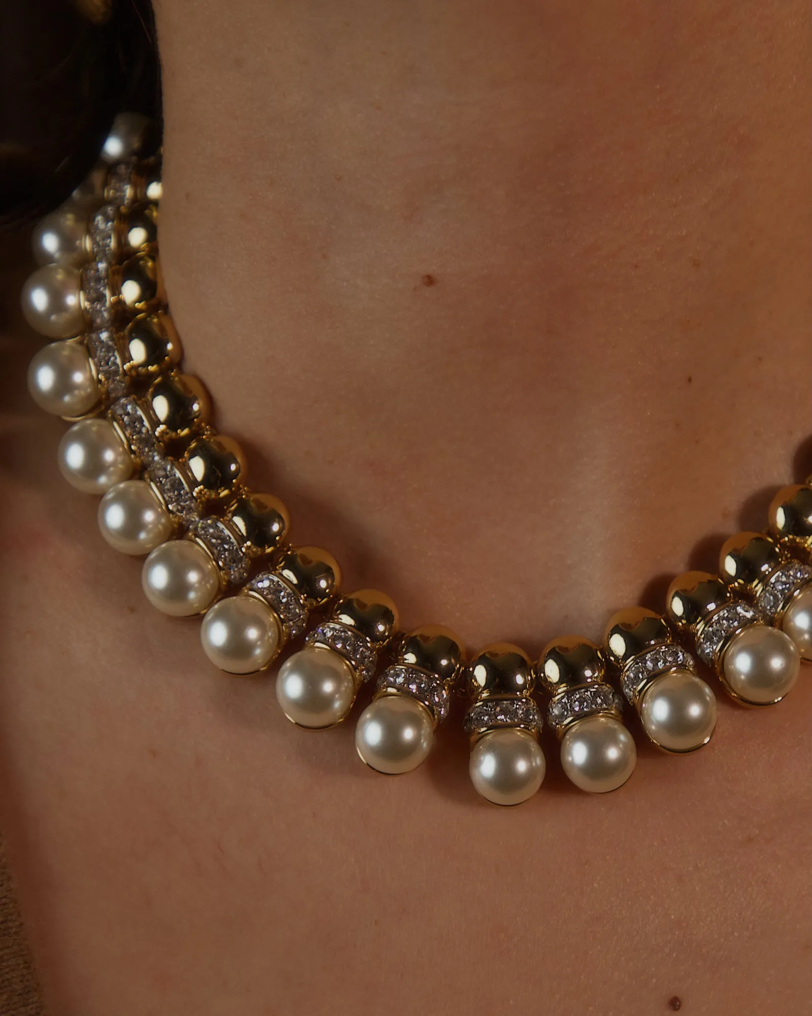 Vintage Pearl & Rhinestone Statement Necklace