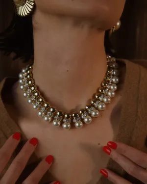 Vintage Pearl & Rhinestone Statement Necklace