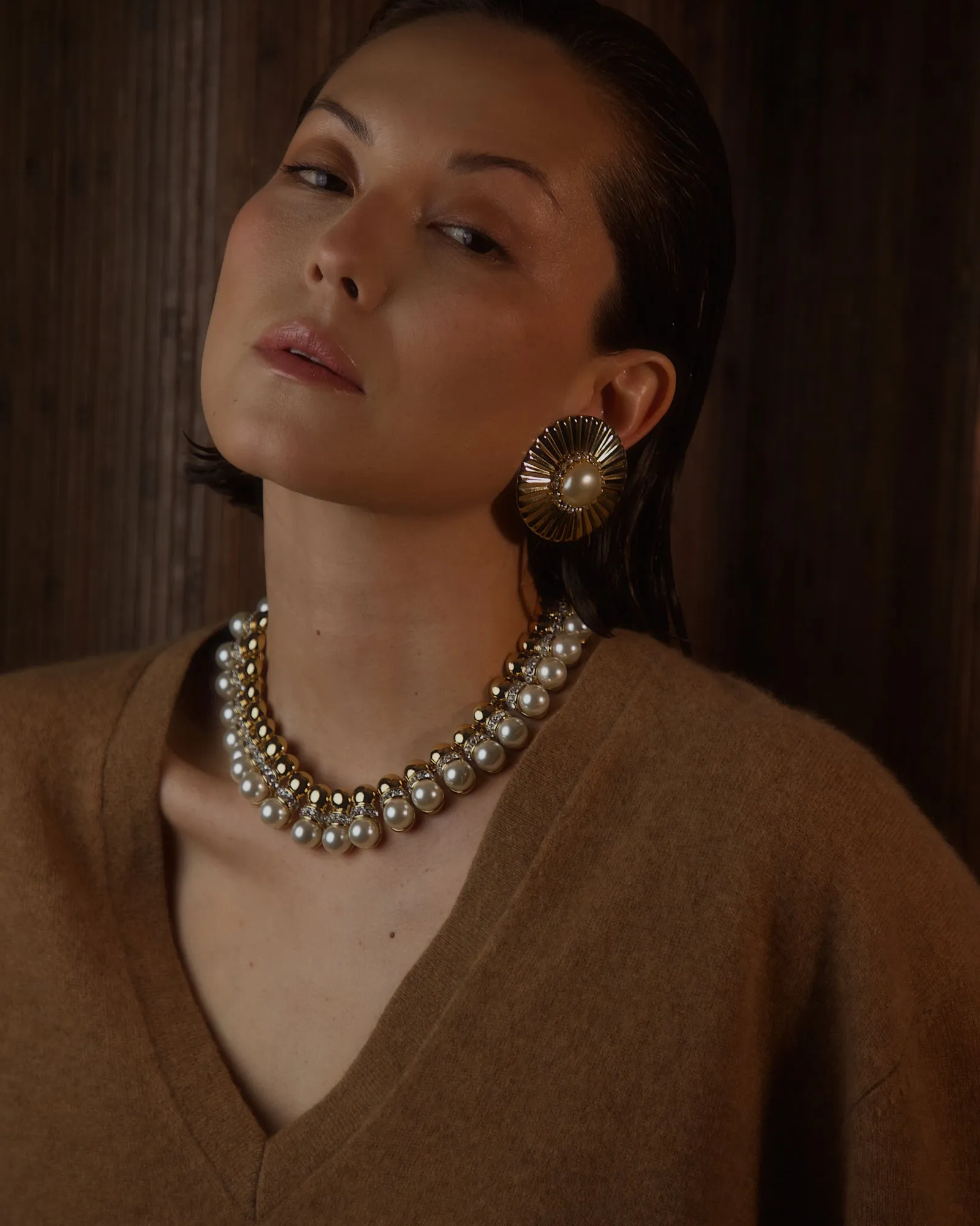 Vintage Pearl & Rhinestone Statement Necklace