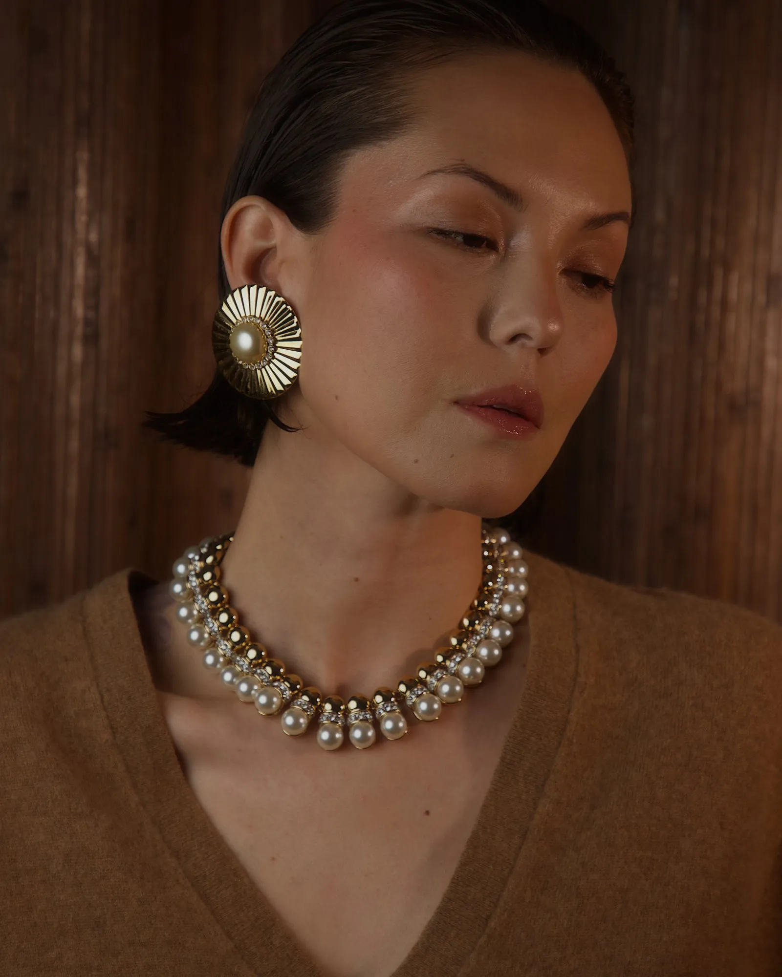 Vintage Pearl & Rhinestone Statement Necklace