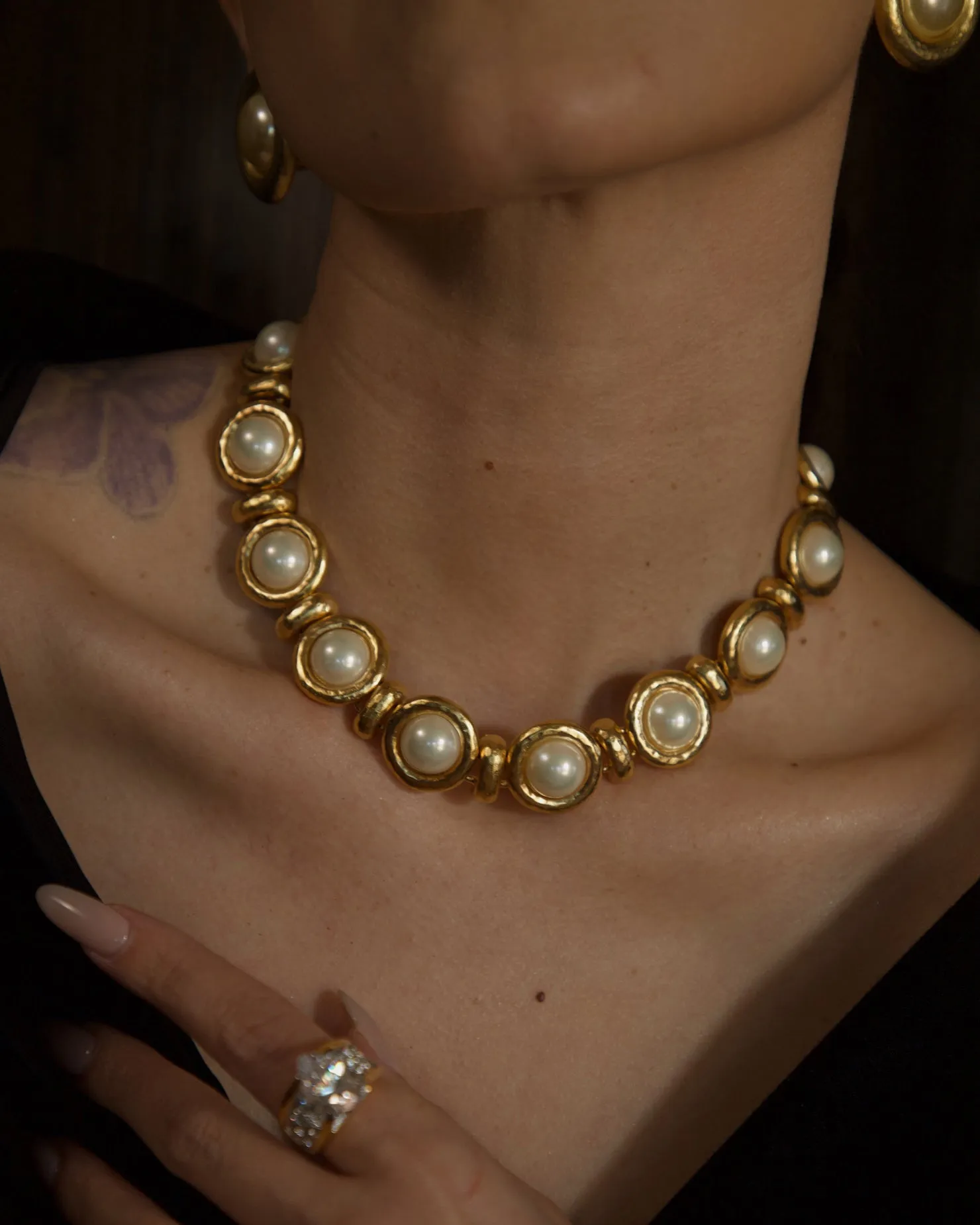 Vintage Pearl Cab Statement Necklace