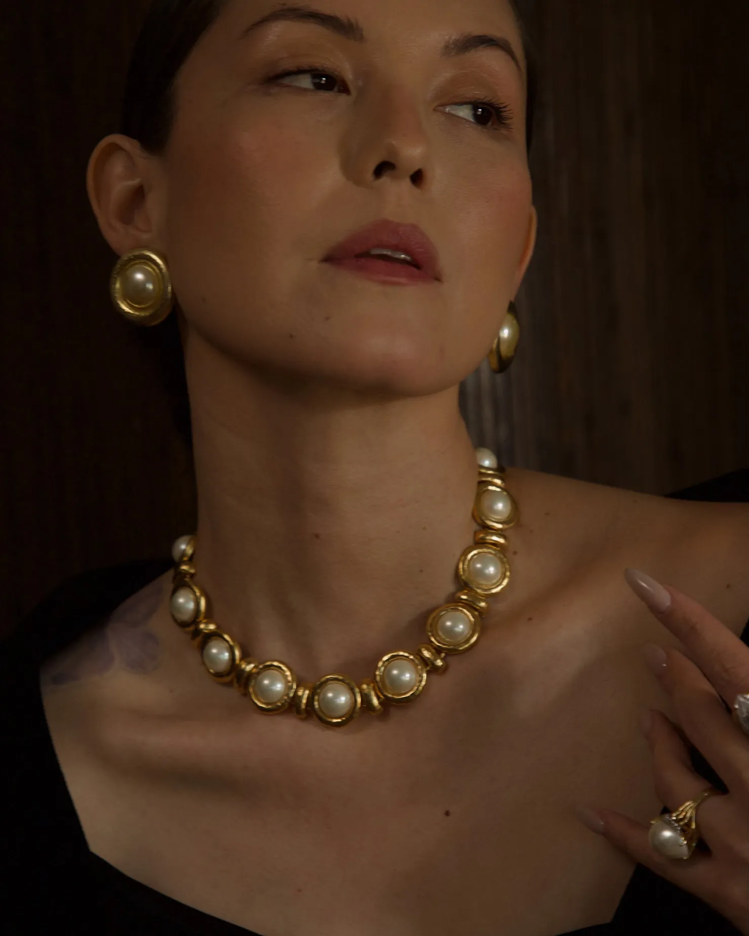 Vintage Pearl Cab Statement Necklace