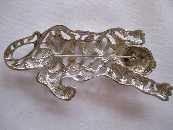 Vintage Pin, Huge Silvertone Lion