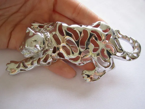 Vintage Pin, Huge Silvertone Lion