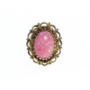 Vintage Pink Art Glass Statement Ring, Adjustable