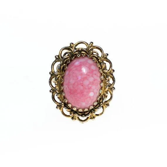 Vintage Pink Art Glass Statement Ring, Adjustable