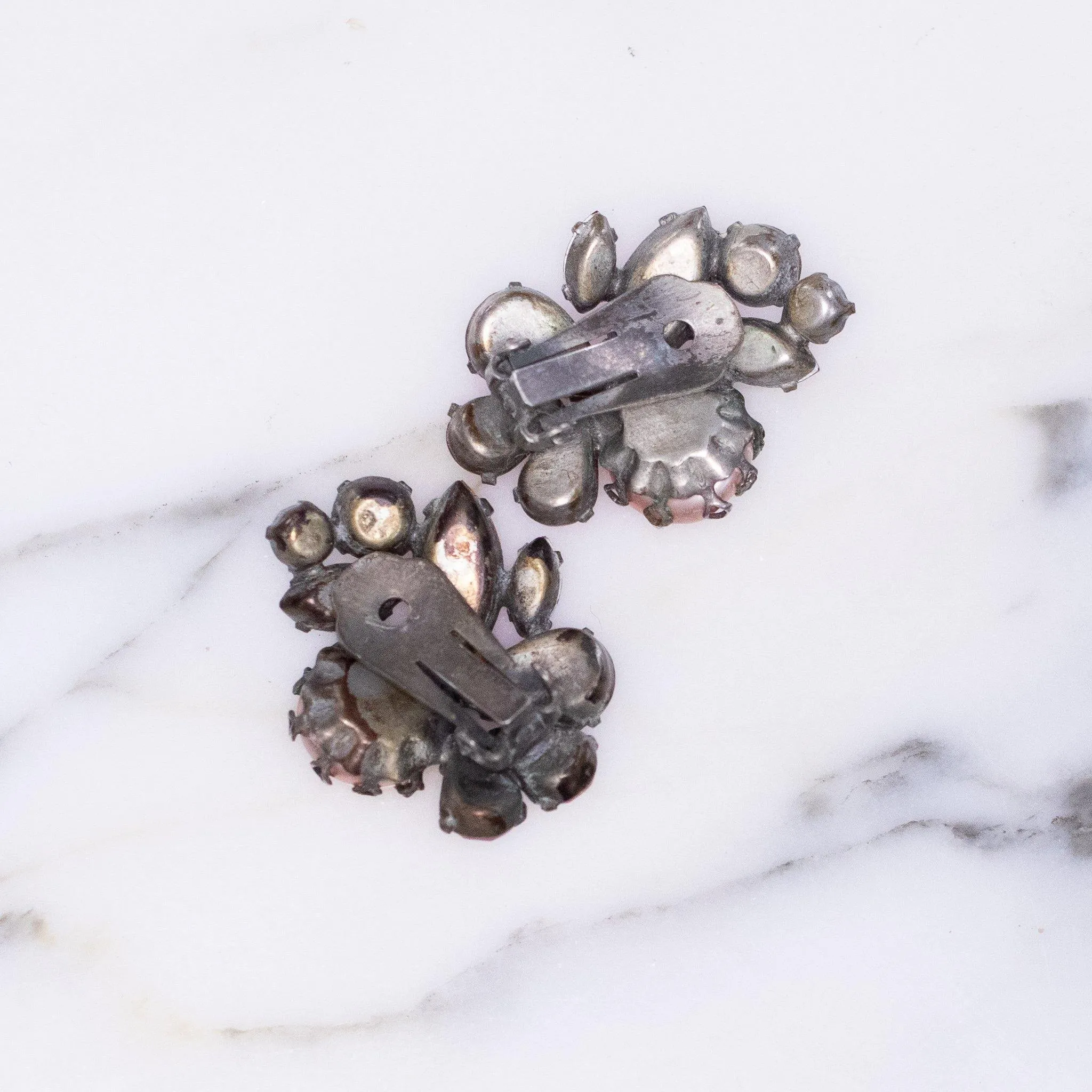 Vintage Pink Pearl and Pink Rhinestone Cluster Statement Earrings