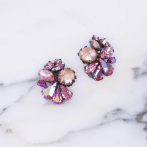 Vintage Pink Pearl and Pink Rhinestone Cluster Statement Earrings