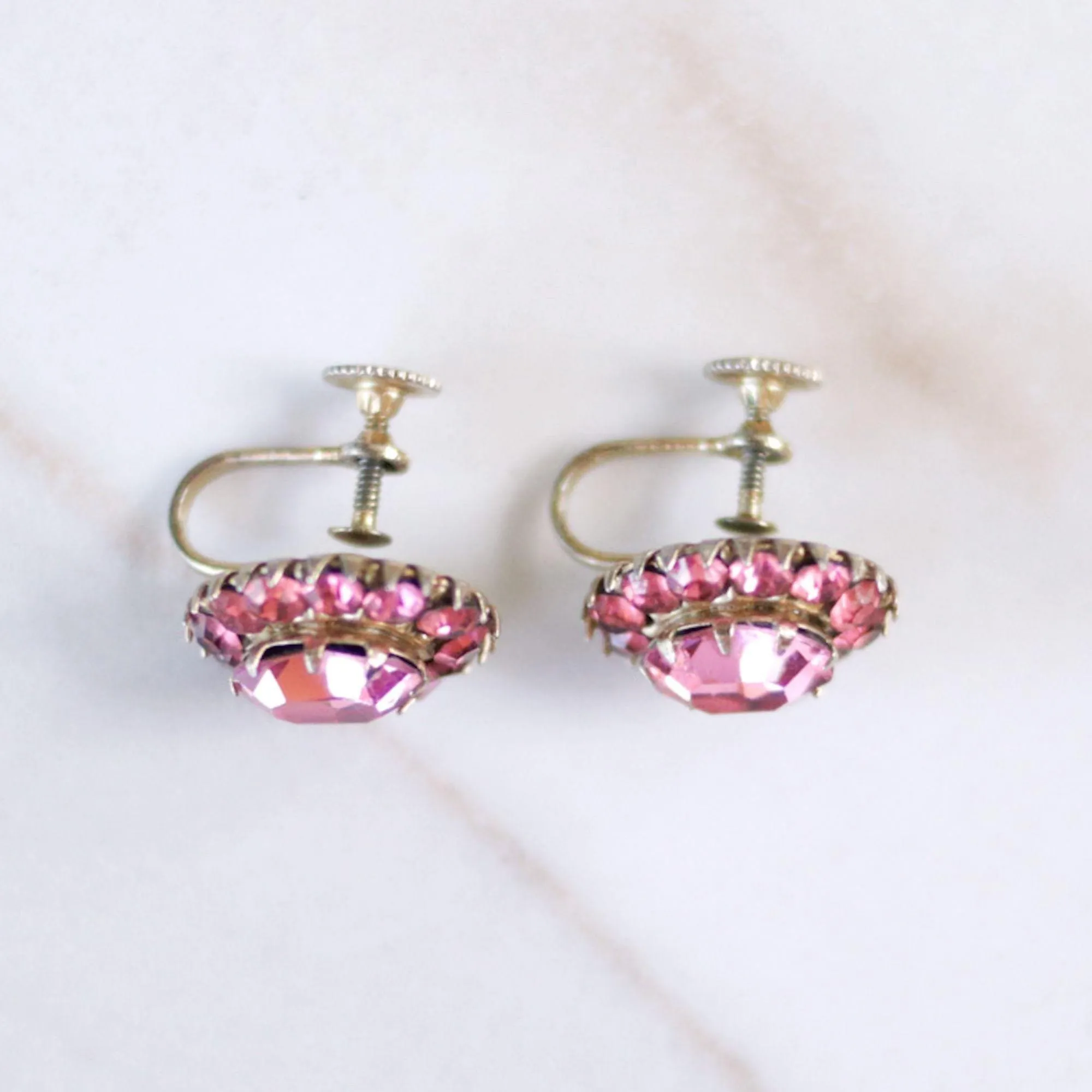 Vintage Pink Rhinestone Princess Style Statement Earrings