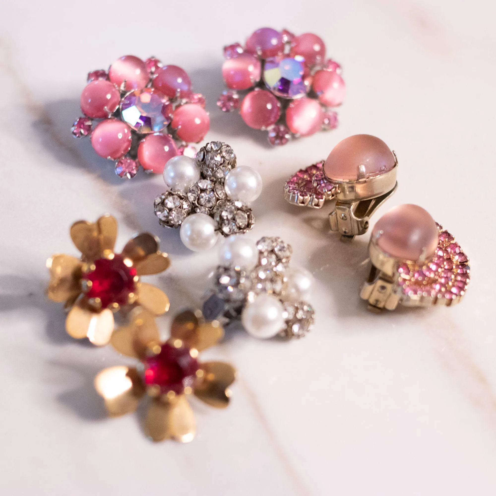Vintage Pink Rhinestone Statement Earrings