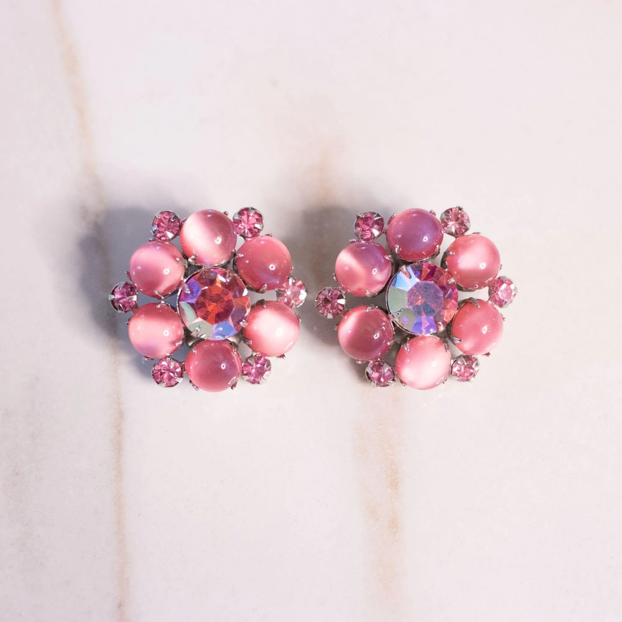 Vintage Pink Rhinestone Statement Earrings