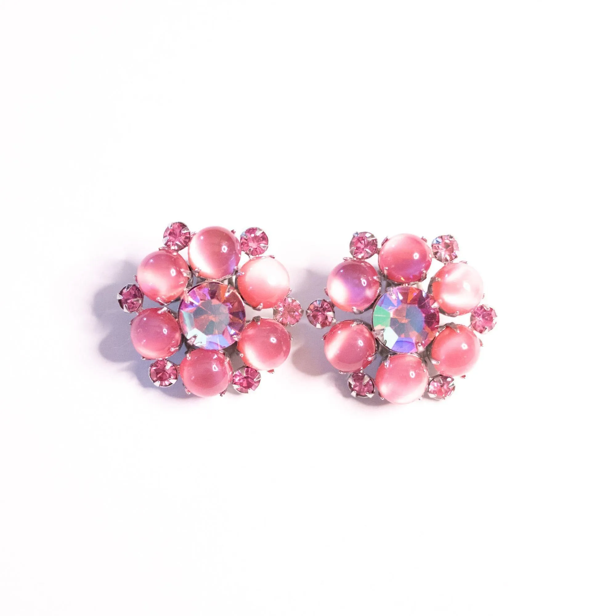 Vintage Pink Rhinestone Statement Earrings