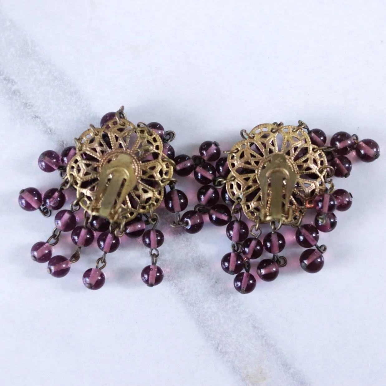 Vintage Purple Glass Bead Cha Cha Statement Earrings