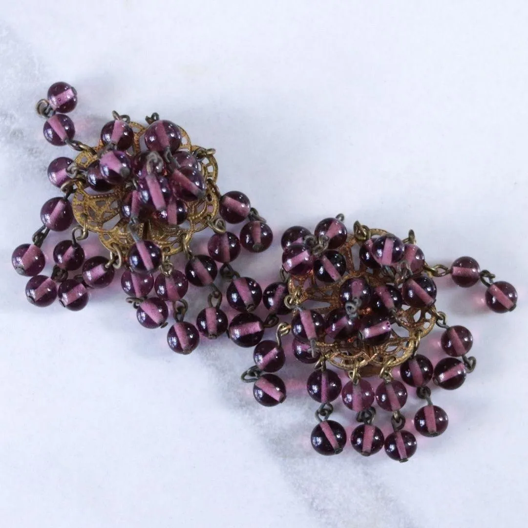 Vintage Purple Glass Bead Cha Cha Statement Earrings