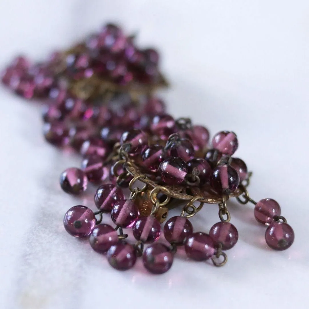 Vintage Purple Glass Bead Cha Cha Statement Earrings