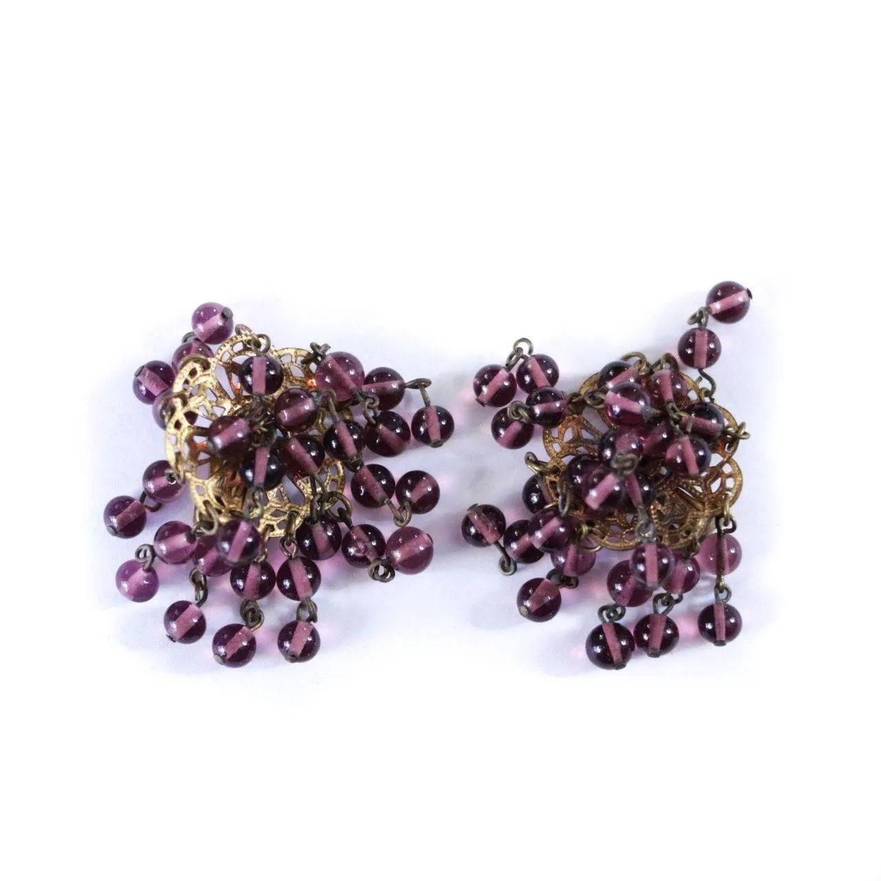 Vintage Purple Glass Bead Cha Cha Statement Earrings