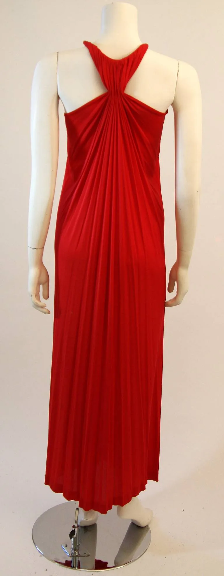 VINTAGE Red Jersey Dress with Gathers and Racer Style Halter