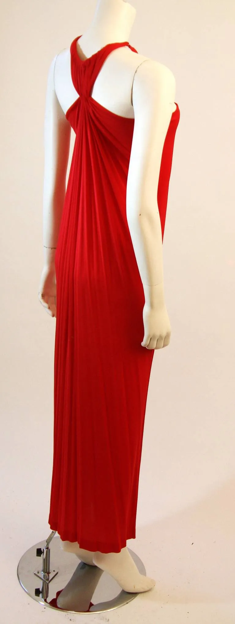 VINTAGE Red Jersey Dress with Gathers and Racer Style Halter