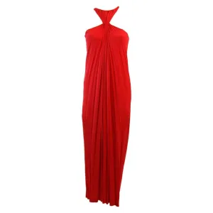 VINTAGE Red Jersey Dress with Gathers and Racer Style Halter