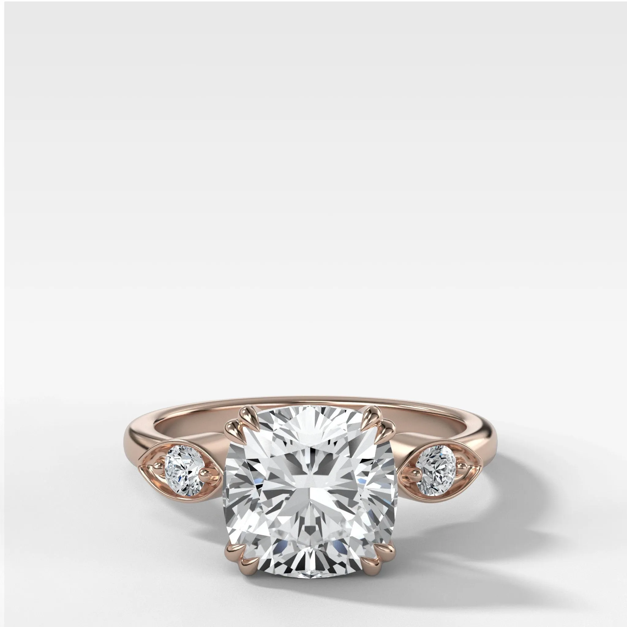 Vintage Ridge Shank Diamond Engagement Ring With Cushion Cut Diamond