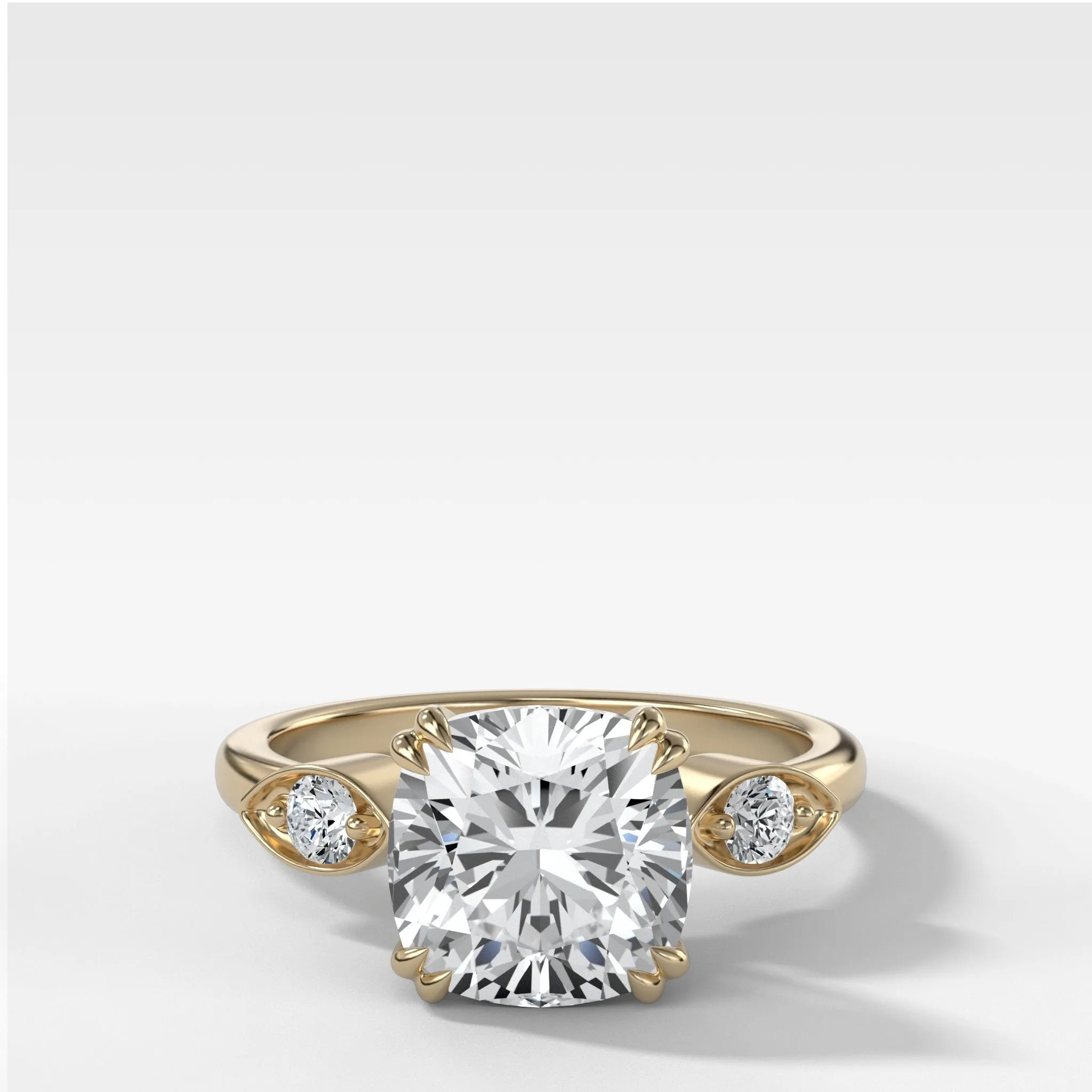 Vintage Ridge Shank Diamond Engagement Ring With Cushion Cut Diamond