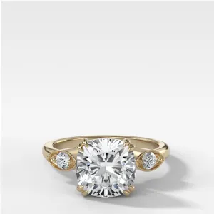 Vintage Ridge Shank Diamond Engagement Ring With Cushion Cut Diamond