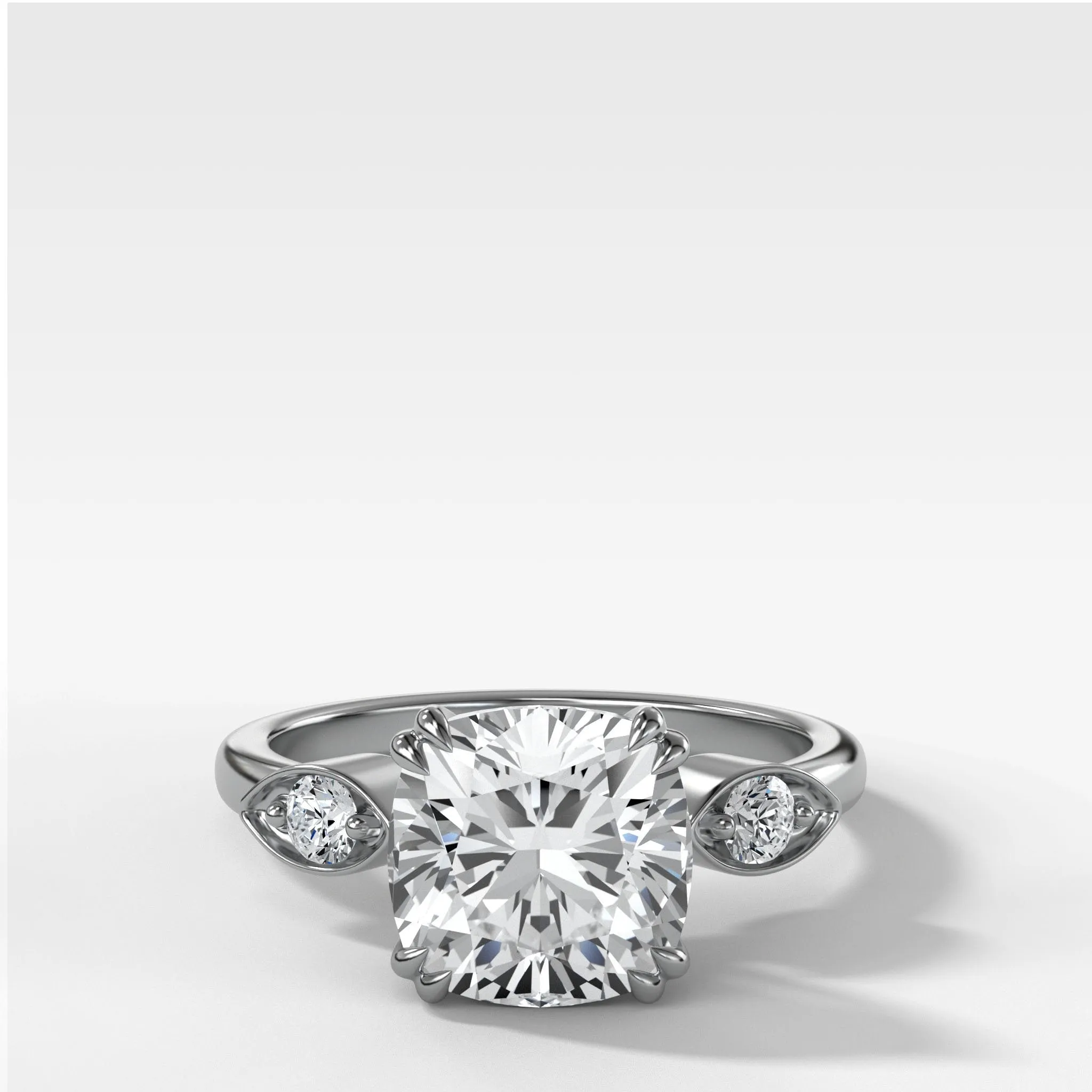 Vintage Ridge Shank Diamond Engagement Ring With Cushion Cut Diamond