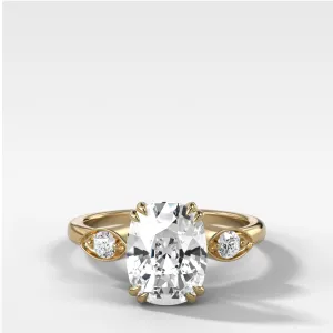 Vintage Ridge Shank Diamond Engagement Ring With Elongated Cushion Cut Diamond