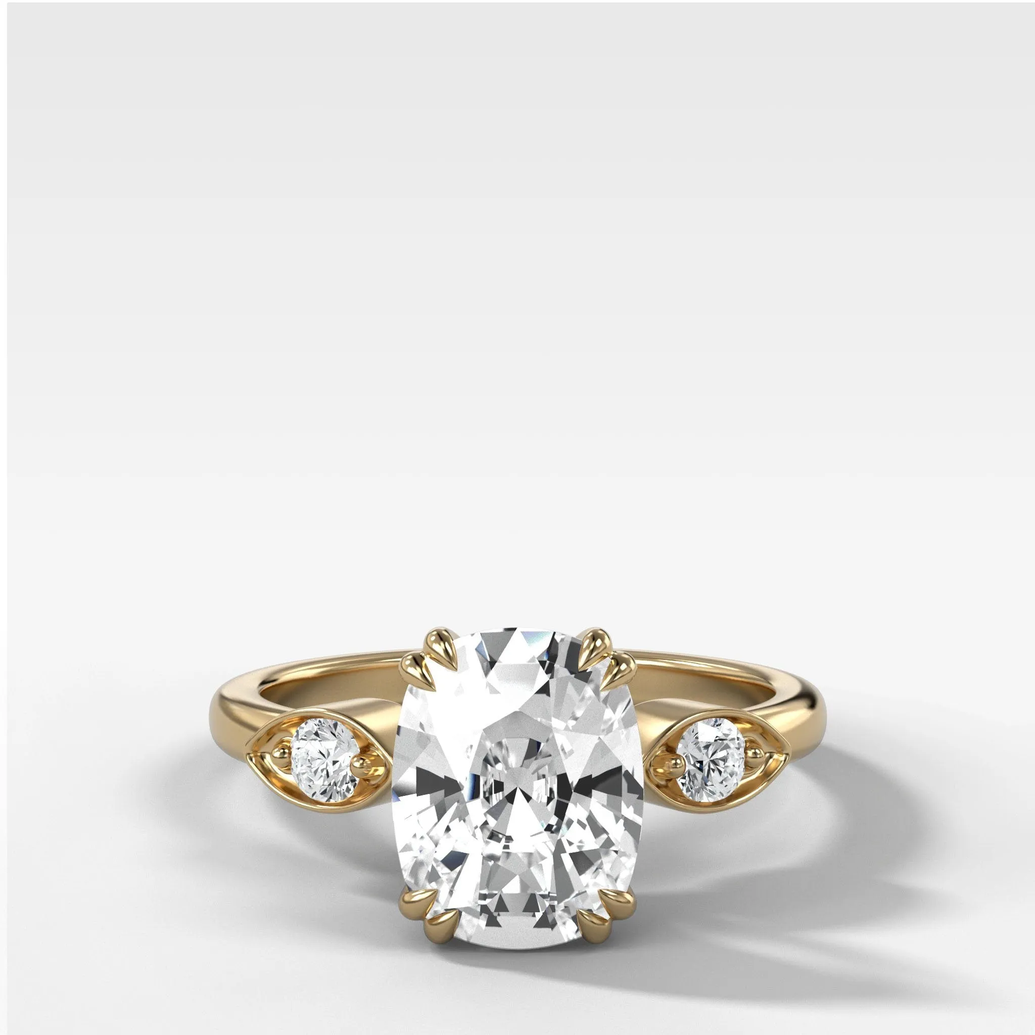 Vintage Ridge Shank Diamond Engagement Ring With Elongated Cushion Cut Diamond