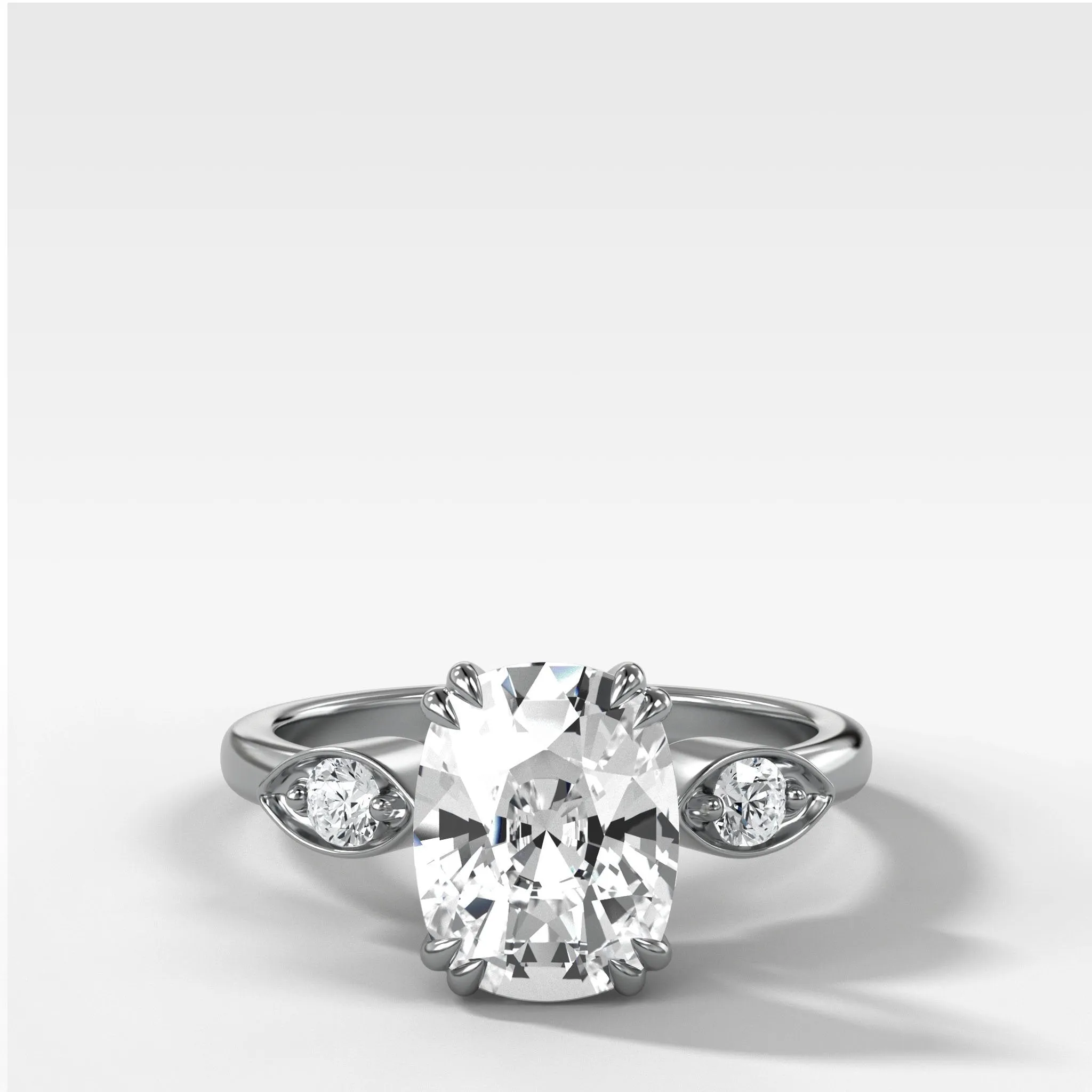 Vintage Ridge Shank Diamond Engagement Ring With Elongated Cushion Cut Diamond