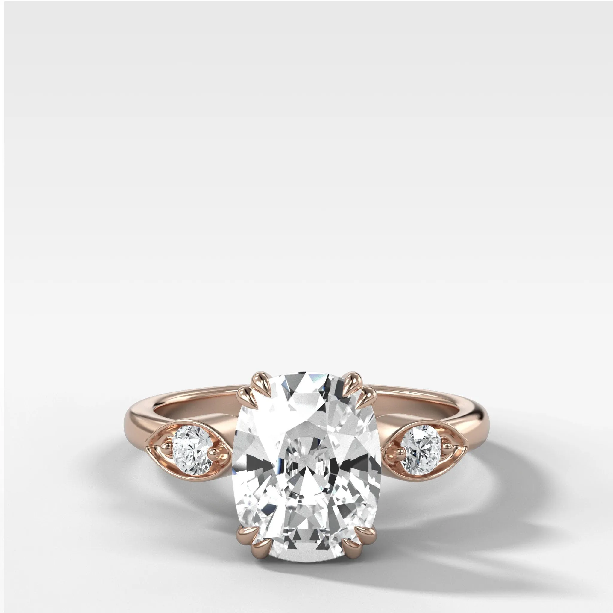 Vintage Ridge Shank Diamond Engagement Ring With Elongated Cushion Cut Diamond