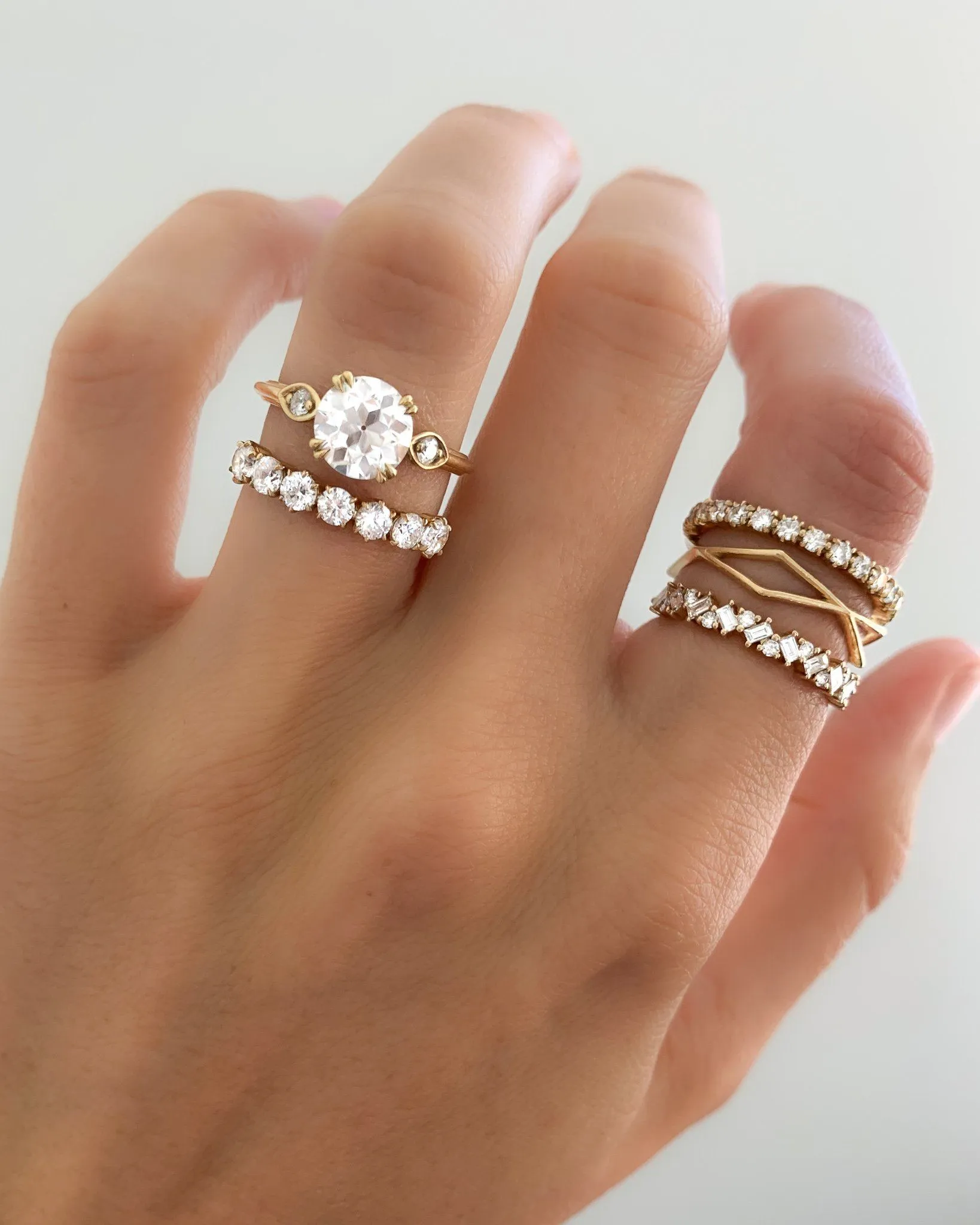 Vintage Ridge Shank Diamond Engagement Ring With Old Euro Cut Diamond