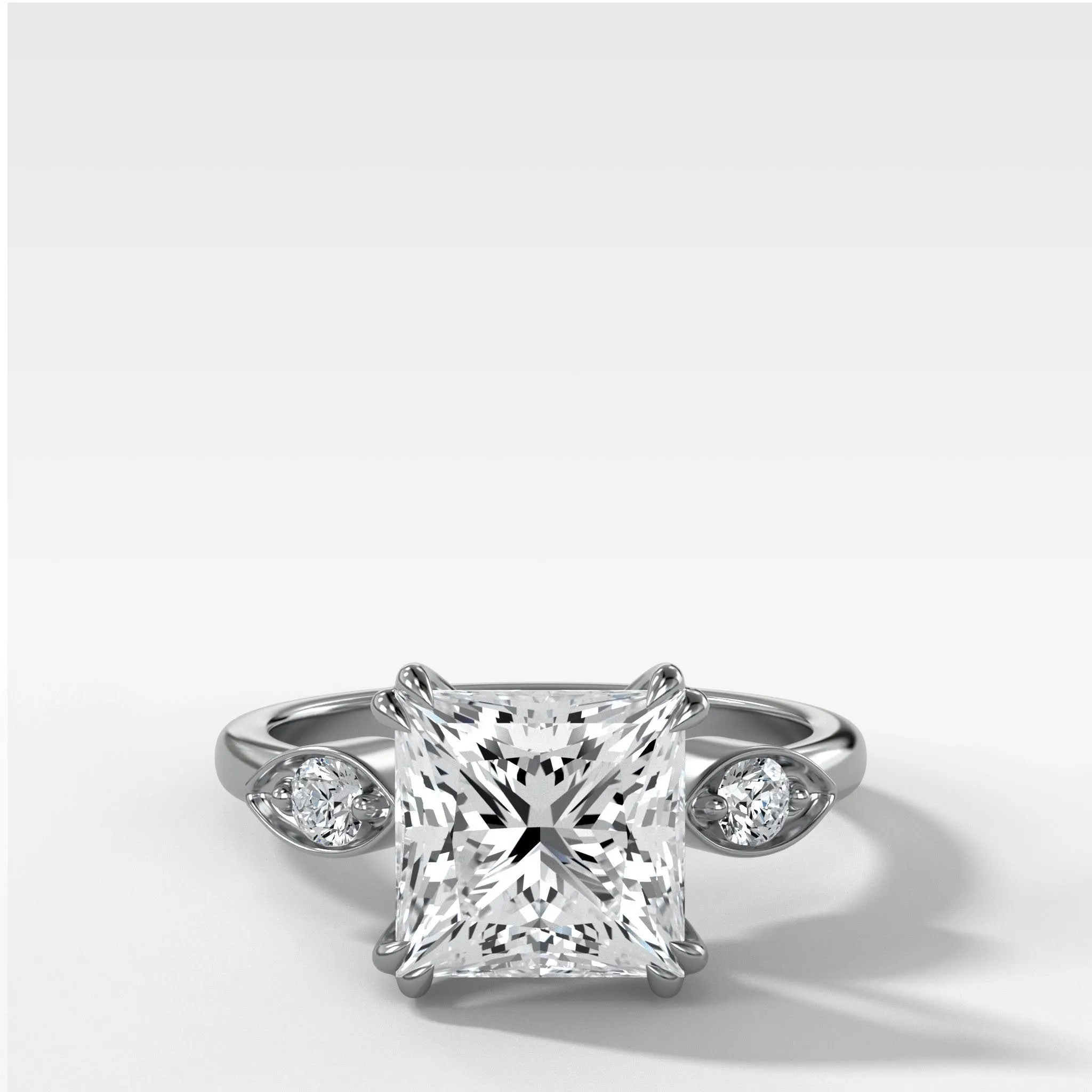 Vintage Ridge Shank Diamond Engagement Ring With Princess Cut Diamond