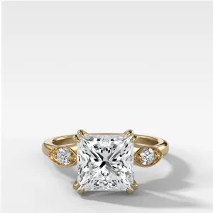 Vintage Ridge Shank Diamond Engagement Ring With Princess Cut Diamond