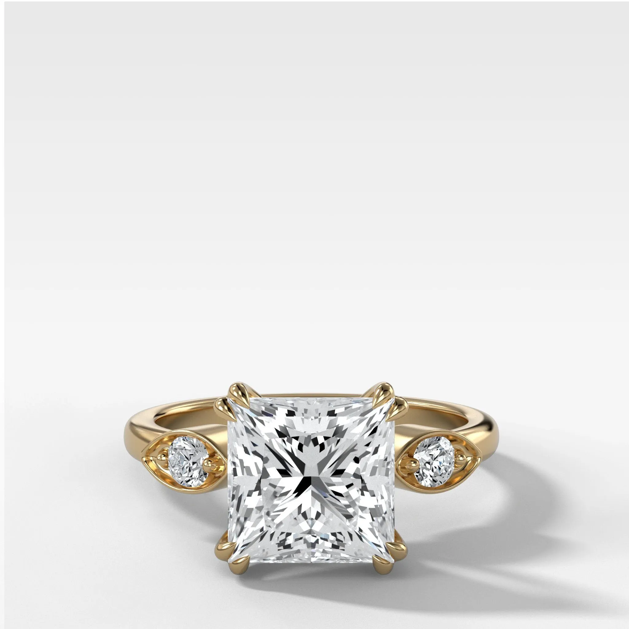 Vintage Ridge Shank Diamond Engagement Ring With Princess Cut Diamond