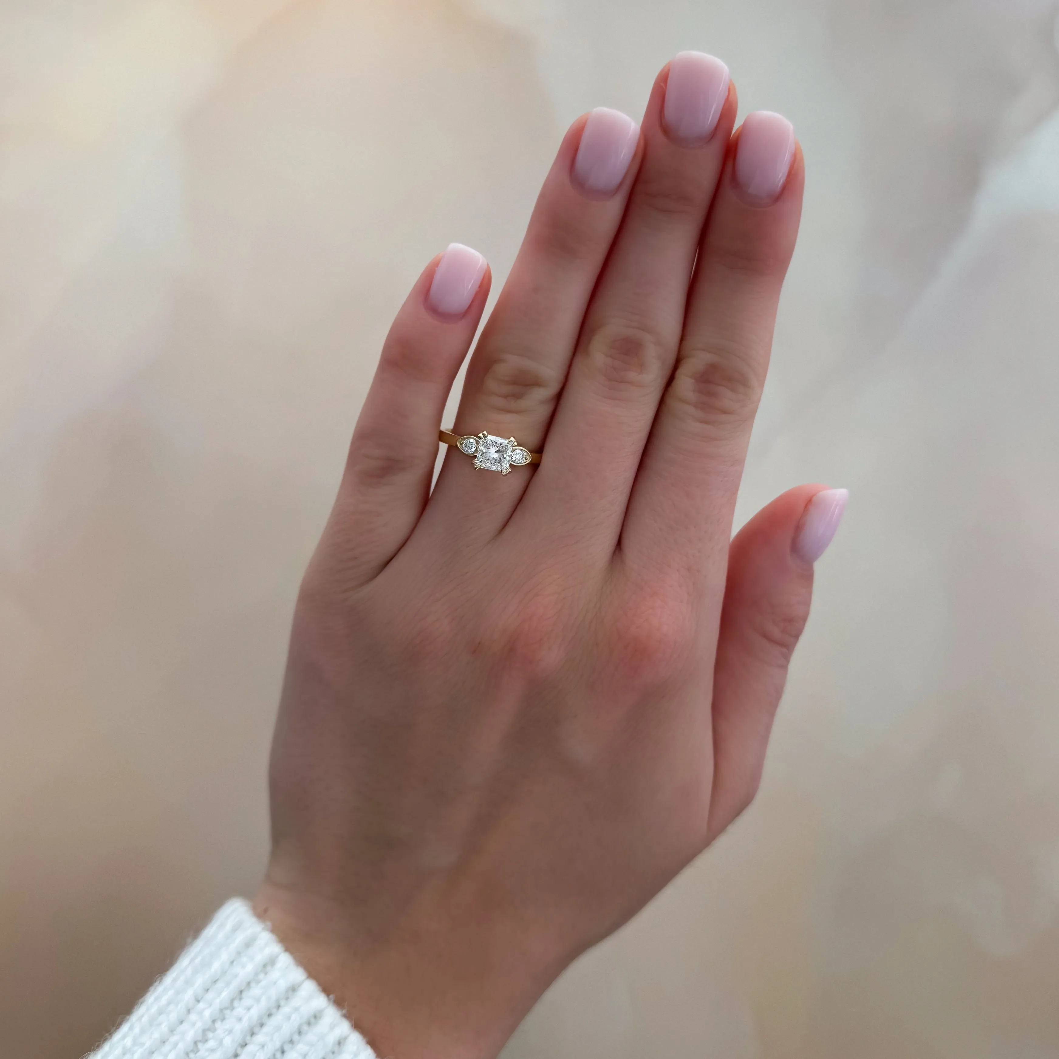 Vintage Ridge Shank Diamond Engagement Ring With Radiant Square Cut Diamond