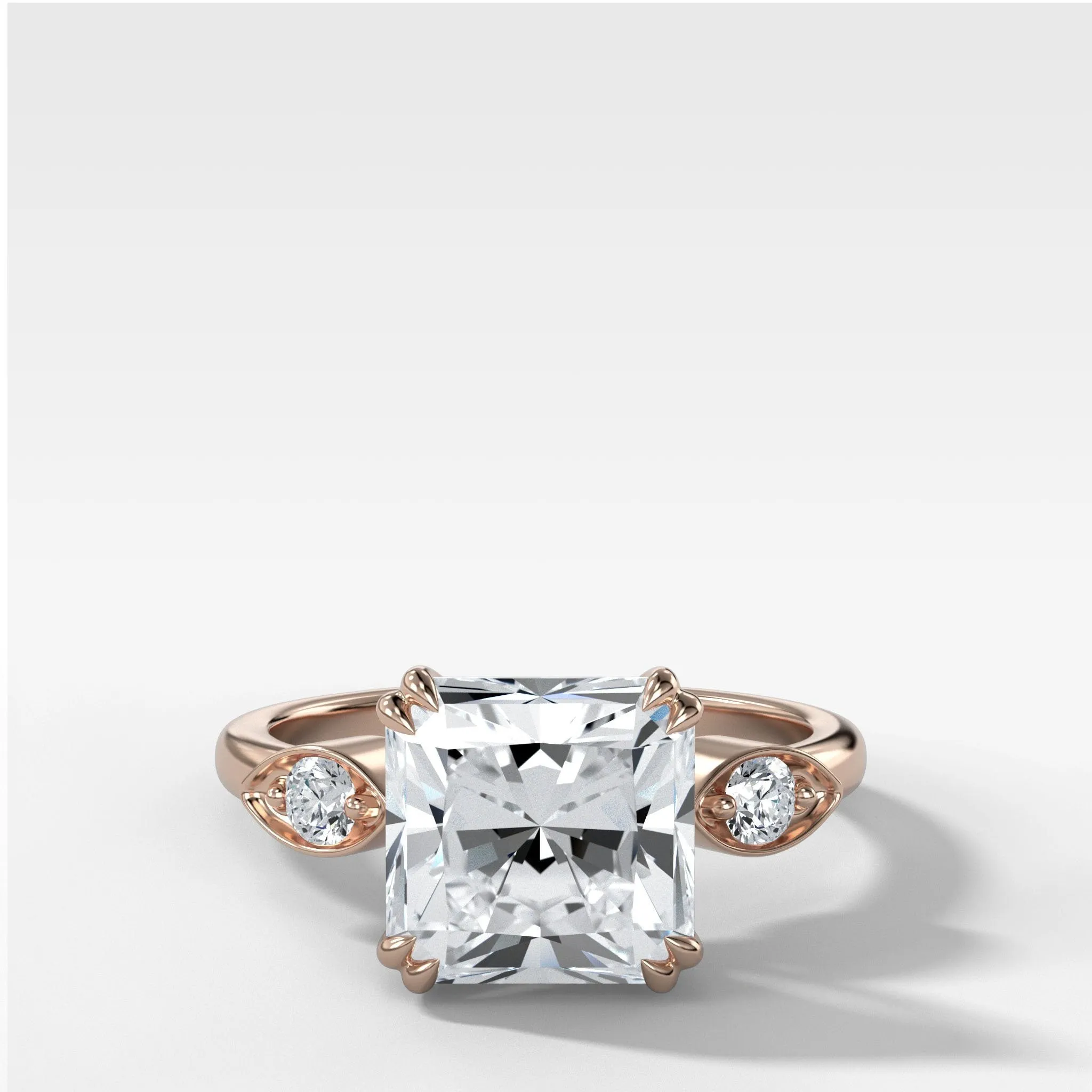 Vintage Ridge Shank Diamond Engagement Ring With Radiant Square Cut Diamond